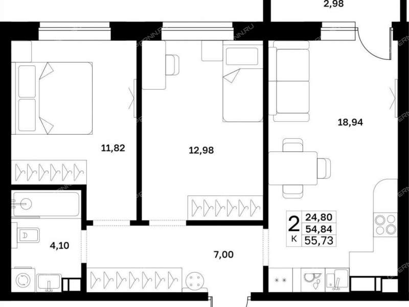 двухкомнатная квартира в новостройке в границах улиц Страж Революции, Гвардейцев, 50-летия Победы, Евгения Никонова, 17