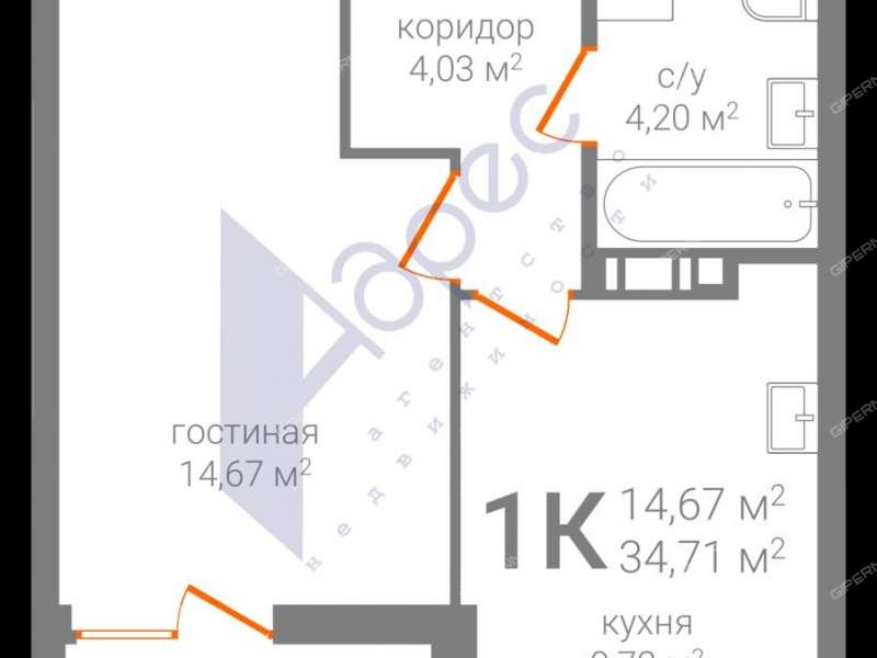однокомнатная квартира на улице Новикова-Прибоя