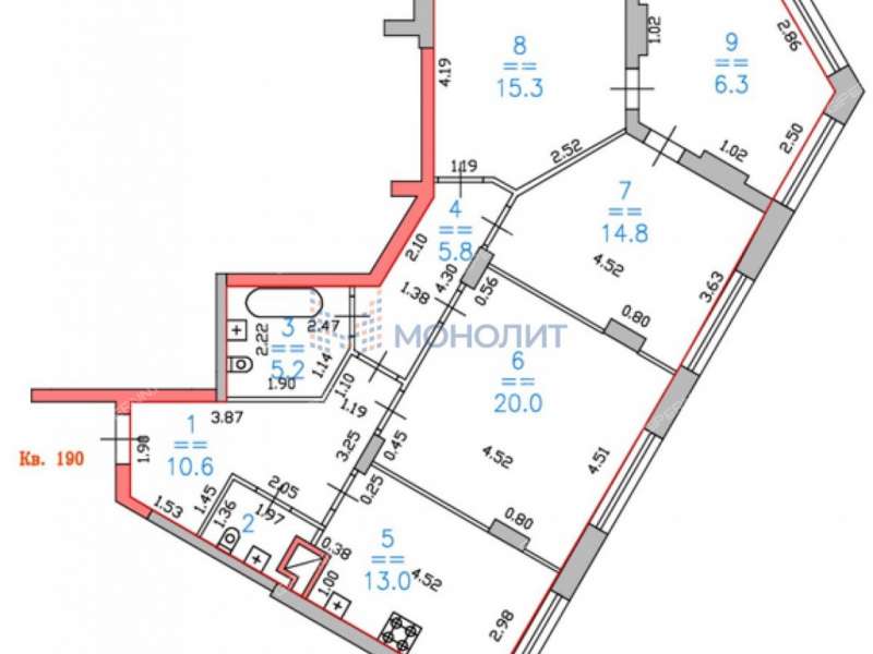 трёхкомнатная квартира на улице Владимира Высоцкого дом 1