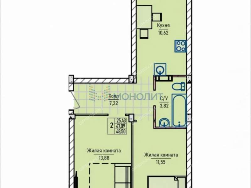 двухкомнатная квартира в Инженерном проезде дом 7 к2