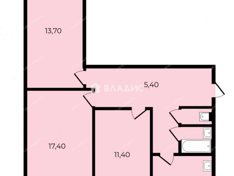 трёхкомнатная квартира на улице Героя Советского Союза Усилова дом 1