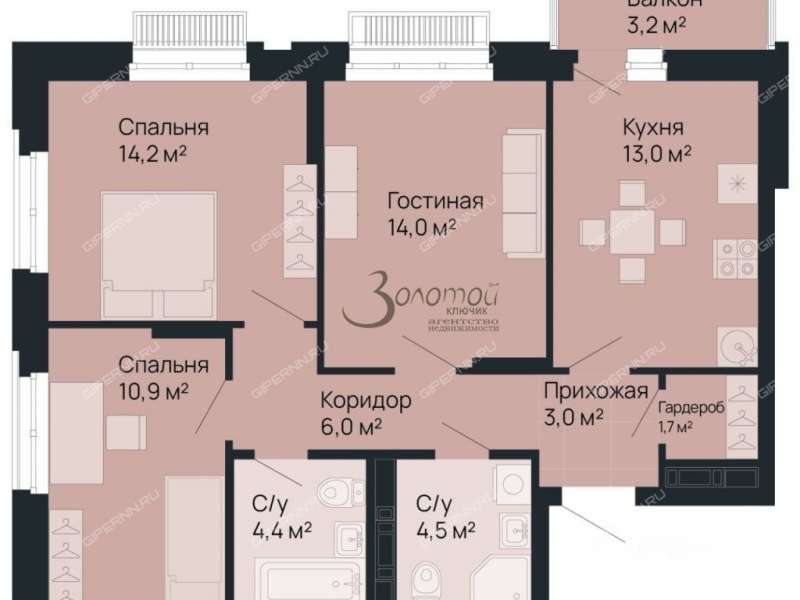 трёхкомнатная квартира в новостройке на улице Белинского