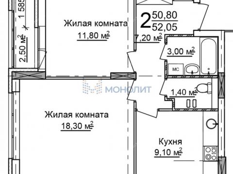 2-komnatnaya-prosp-molodezhnyy-101 фото