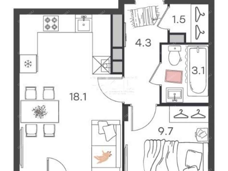 однокомнатная квартира в новостройке на улице Развития посёлок Культура