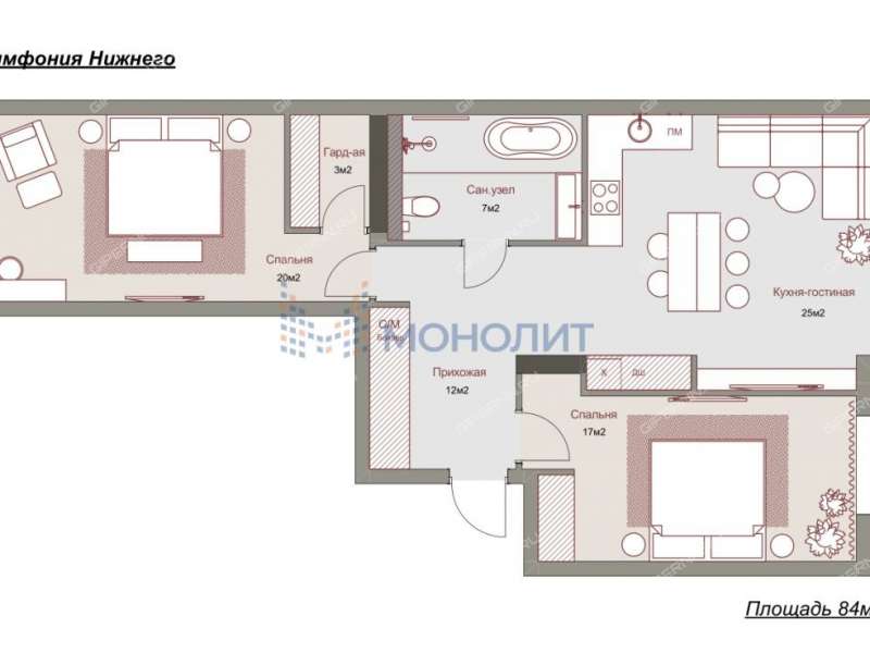 двухкомнатная квартира на улице Максима Горького дом 70